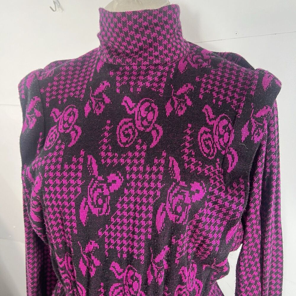 Vintage 1980s California Girl by Petrina Aberle floral houndstooth knit s/m* - Picture 7 of 16